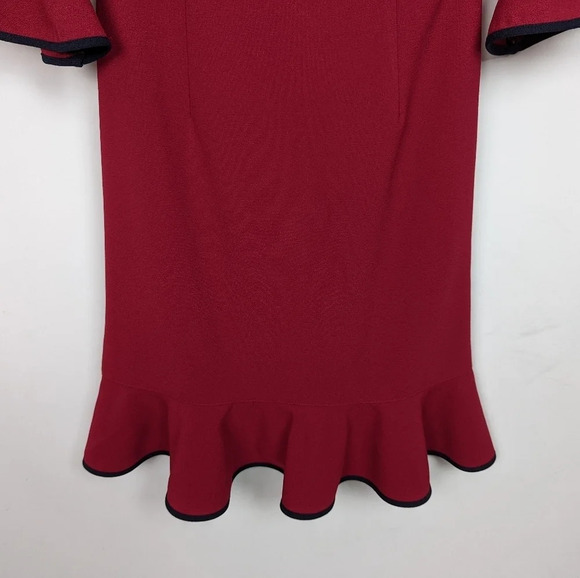 Nanette Lepore Cranberry Flounce Bell Sleeve Ruffled Crepe Knee Length Dress 8 - Picture 6 of 13